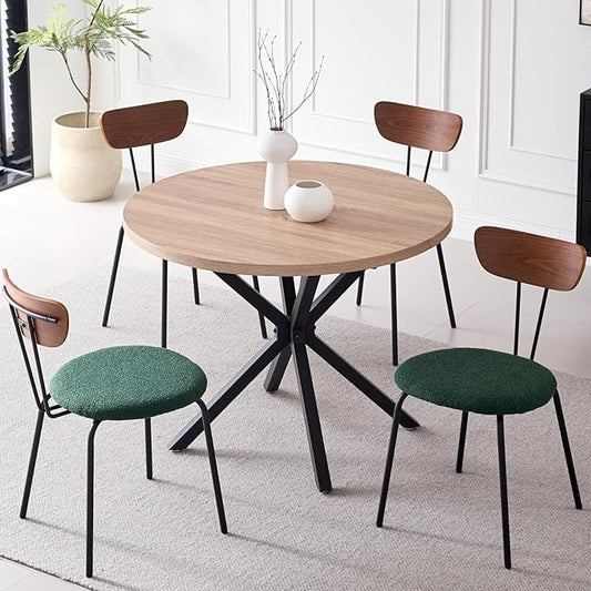 39" Round Dining Table Set for 4, Mid Century Kitchen Table with 4 Stackable Dining Chairs for Apartment Living Room Space Saving