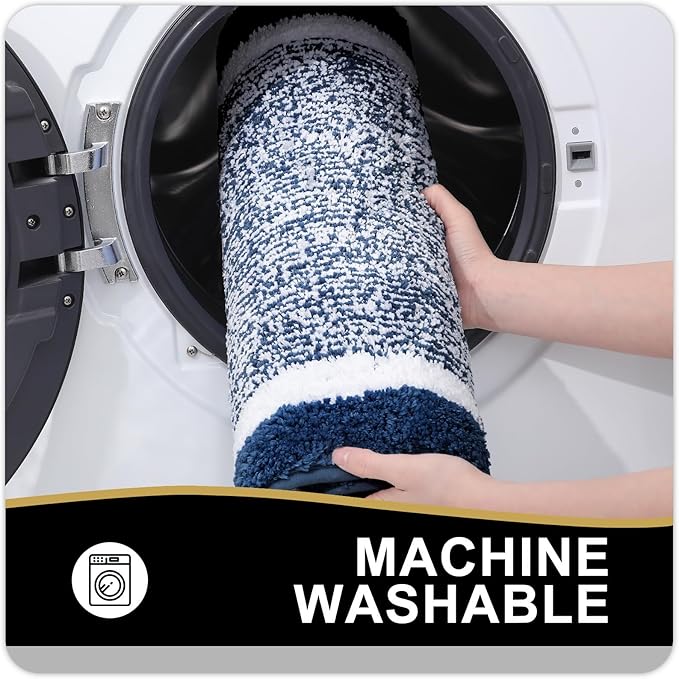 OLANLY Bathroom Rugs 47x20, Extra Soft and Absorbent Microfiber Bath Mat, Non-Slip, Machine Washable, Quick Dry Shaggy Bath Carpet, Suitable for Bathroom Floor, Tub, Shower (Runner, Navy)