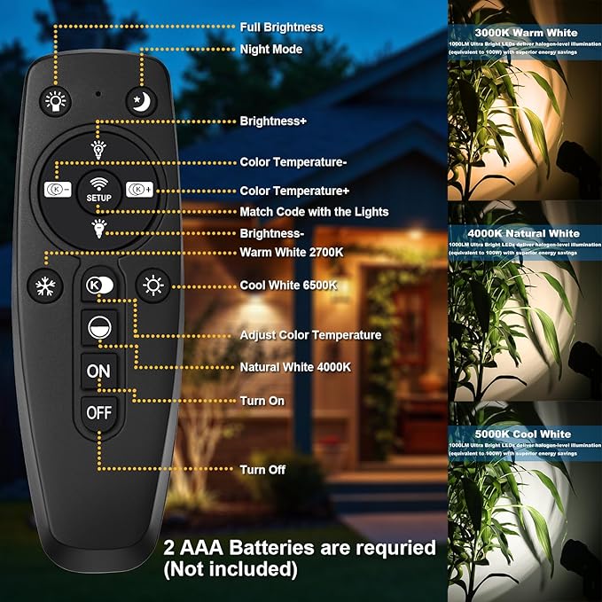 20 Pack 12W Dimmable LED Landscape Lights, IP67 Waterproof Landscape Lighting with Remote 2700K-6500K Color Adjustable, 12V-24V Low Voltage Outdoor Spotlights for Garden Pathway Yard Patio