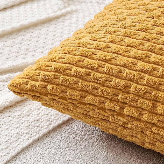 MIULEE Throw Pillow Covers Soft Corduroy Decorative Set of 2 Boho Summer Striped Pillow Covers Pillowcases Farmhouse Home Decor for Couch Bed Sofa Living Room 20x20 Inch Yellow