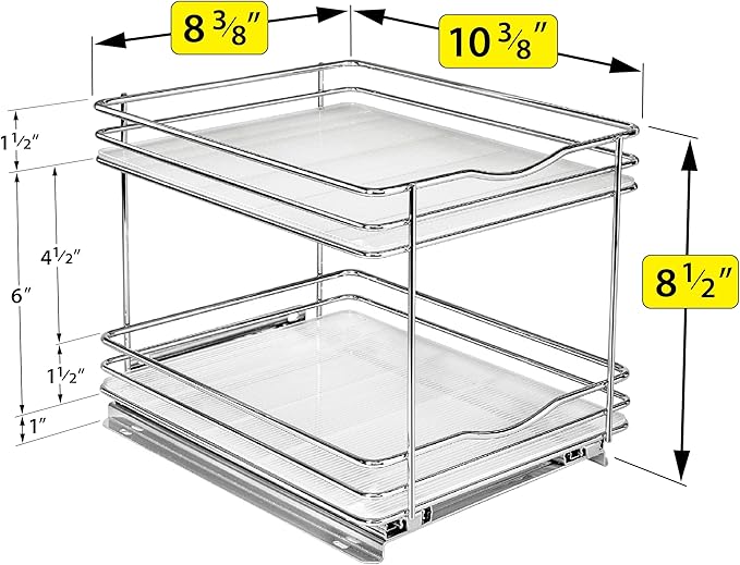 LYNK PROFESSIONAL® Pull Out Spice Rack Organizer for Inside Kitchen Cabinets - 8-1/4 inch Wide - Slide Out Drawer – Chrome Sliding Spice Cabinet Organization Shelf Racks - 2 Tier