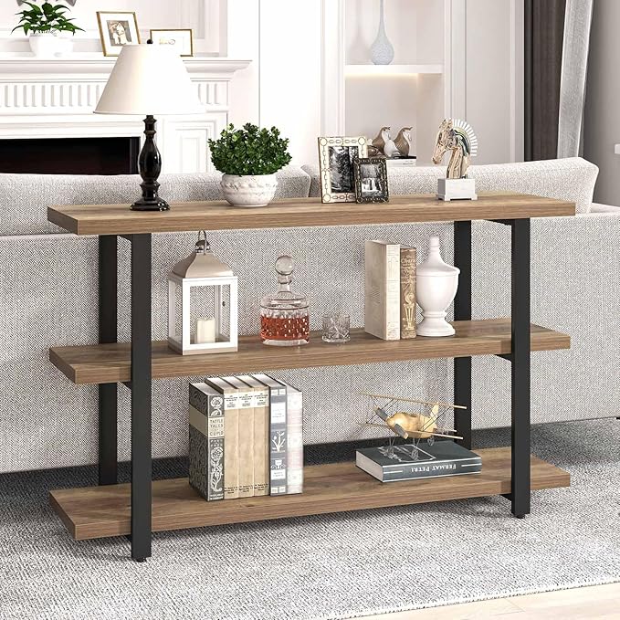 FOLUBAN Console Tables for Entryway, Modern Sofa Table with Storage Shelves for Living Room, Hallway, Entrance, or Behind Couch, Rustic Oak, 47 Inch