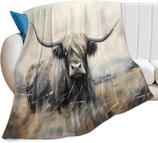 Highland Cow Throw Blanket - Farm Animal Gifts & Decor - Soft, Warm, Cozy Fleece - 50"x40"