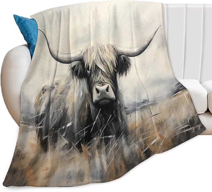 Highland Cow Blanket Farm Cow Throw Blanket Highland Cow Gifts and Decor Farm Animal Blanket for Women Men Girls Boys Soft Warm Cozy Fleece Blanket for Couch Sofa Bed 80"x60"