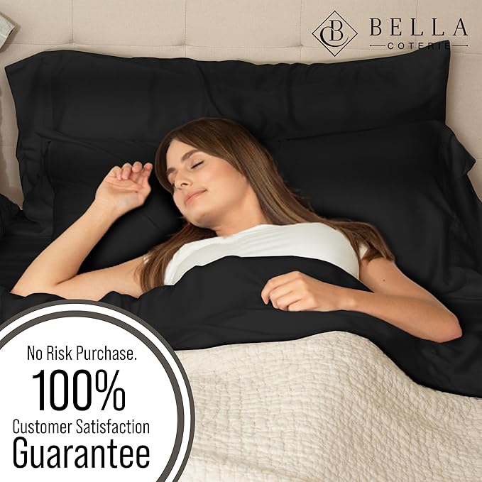 Bella Coterie Luxury Bamboo Viscose Split King Size Sheet Set | 100% Organically Grown | Ultra Soft | Cooling for Hot Sleepers | 18" Deep Pocket [Black]