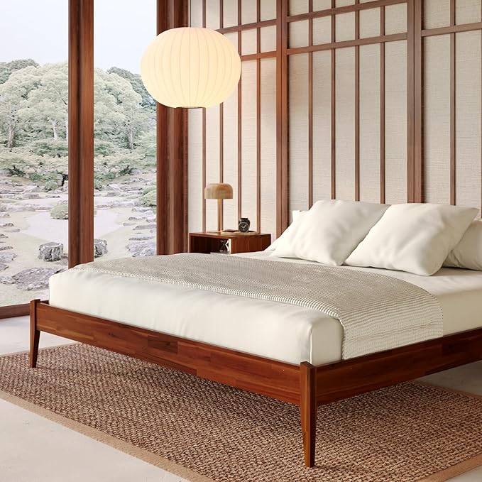 Bme Dinkee 15" Solid Wood Platform Bed Frame Without Headboard - Japanese Joinery Bed Frame - Modern & Minimalist Style - Wood Slat Support - Easy Assembly - No Box Spring Needed - Chocolate, Twin