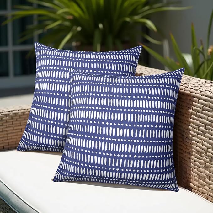 Pack of 2 18x18 Outdoor Pillows, Waterproof Throw Pillows with Inserts, Decorative Patio Pillows for Garden, Couch, Furniture, Sofa, Bed, Living Room(Pebble Dark Blue)