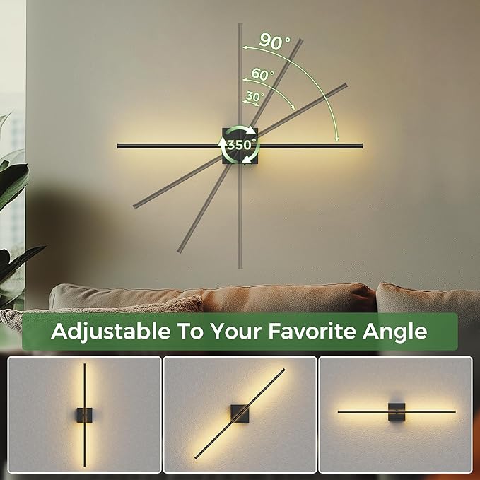 DORESshop Battery Operated Wall Sconces Set of Two with Remote Control, Rechargeable Wall Sconce, 350°Rotate Dimmable Wireless Wall Sconce for Living Room, Hallway, Bedroom, 31.6 Inch, Black(2 Pack)