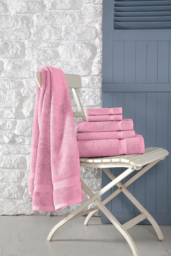 SALBAKOS 100% Turkish Cotton Hand Towel Set of 6 16x30 inch | Heirloom Quality | Hotel & Spa Collection | Ultra Soft, Super Absorbent, Long Lasting Hand Towels | Made in Turkey (Rose, 6 Hand Towels)