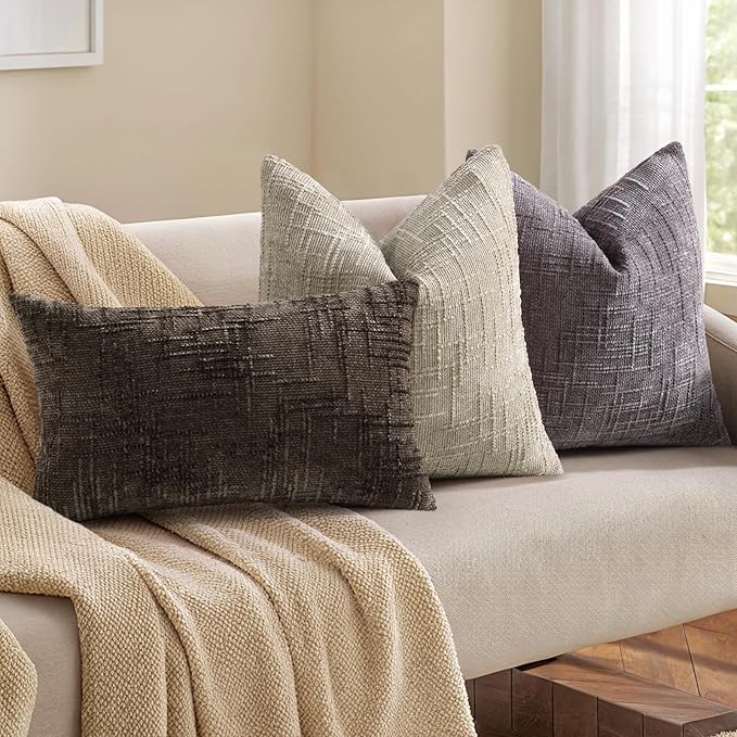 decorUhome Dark Brown Chenille Throw Pillow Covers 12x20 Set of 2 Thick Textured Slubby Couch Pillow Covers Farmhouse Accent Modern Neutral Decorative Pillow Cases for Bed Sofa Living Room