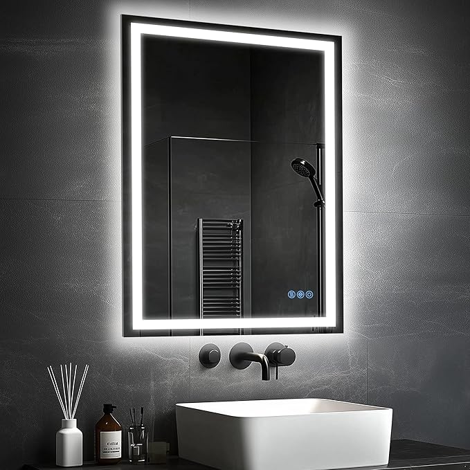 Antok 24"x 36" LED Bathroom Mirror with Lights, Anti-Fog, Dimmable, Lighted Vanity Mirror with Tempered Glass, Memory Function, 3 Light Modes, Safe Use, Horizontal, Vertical