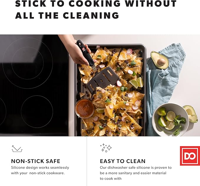 DI ORO Designer Series Wide Slotted Turner Spatula - Features 600F Heat-Resistant No-Melt Rubber Spatula Handle and Blade - Silicone for Cooking or Baking - Dishwasher Safe