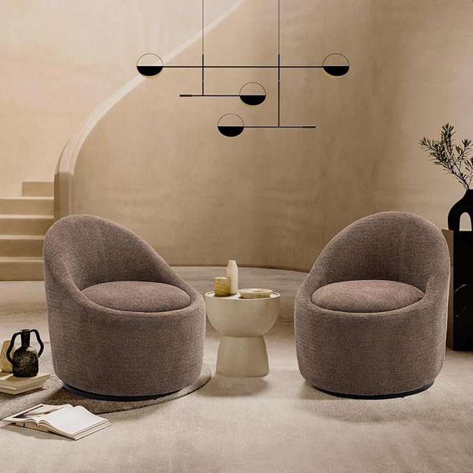 COLAMY Swivel Accent Chair, 360° Swivel Chair with Hidden Storage, Modern Small Barrel Swivel Armchair for Living Room/Bedroom, Brown