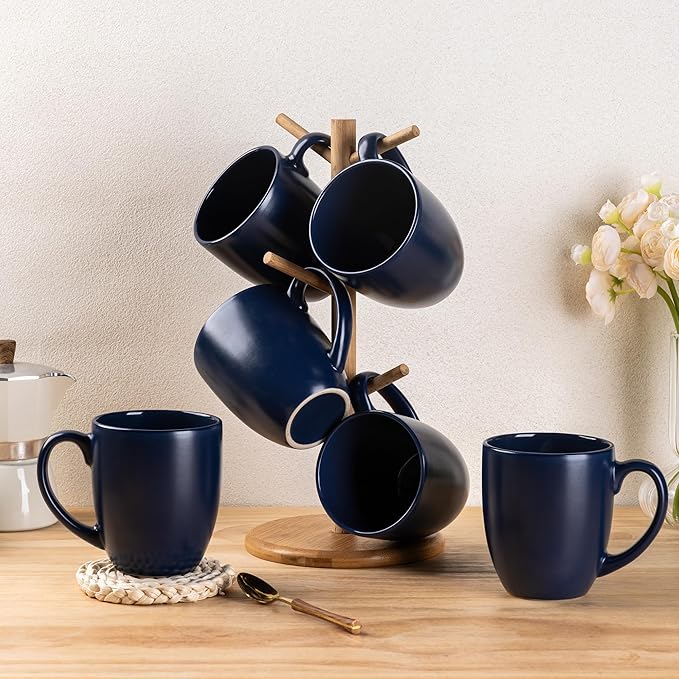 GBHOME 16oz Coffee Mugs Set of 6, Large Ceramic Coffee Mugs for Man, Woman, Dad, Mom, Modern Coffee Mugs Set with handle for Tea/Latte/Cappuccino/Milk/Cocoa. Dishwasher&Microwave Safe,Matte Blue