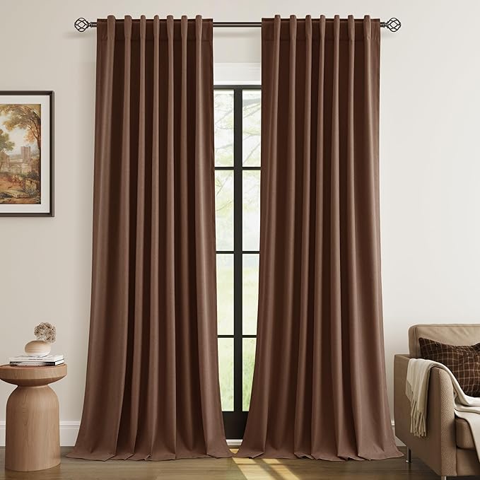 Guken Blackout Curtains 108 Inch Length 2 Panels Set for Living Room Bedroom Back Tab Thermal Insulated 100% Black Out Linen Drapes Room Darkening Window Curtains 108 Inches Long,Rustic Brown