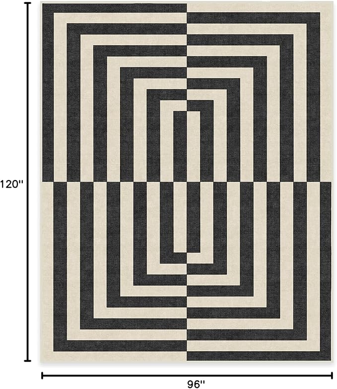RUGGABLE x Jonathan Adler Machine Washable Modern Area Rug – Op Art Charcoal 8x10, Stain-Resistant, Non-Slip – Large Rugs for Living Room, Bedroom, Hallway, Entryway & Office–with Cushioned Pad