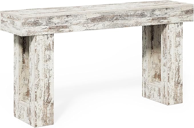 Little Tree 63-Inch Long Console Tables for Entryway, Large Sofa Table Behind Couch, Wooden Entry Foyer Hallway Table, Modern Console Sofa Tables for Living Room, Distressed White