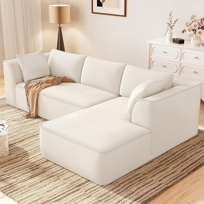 Vesgantti 106" Cloud Sectional Couch with Chaise, Deep Seat Modular Sectional Sofa Chenille Memory Foam Sofa Boneless Couches for Living Room Bedroom, No Assembly Required (Beige, Right-Facing Chaise)
