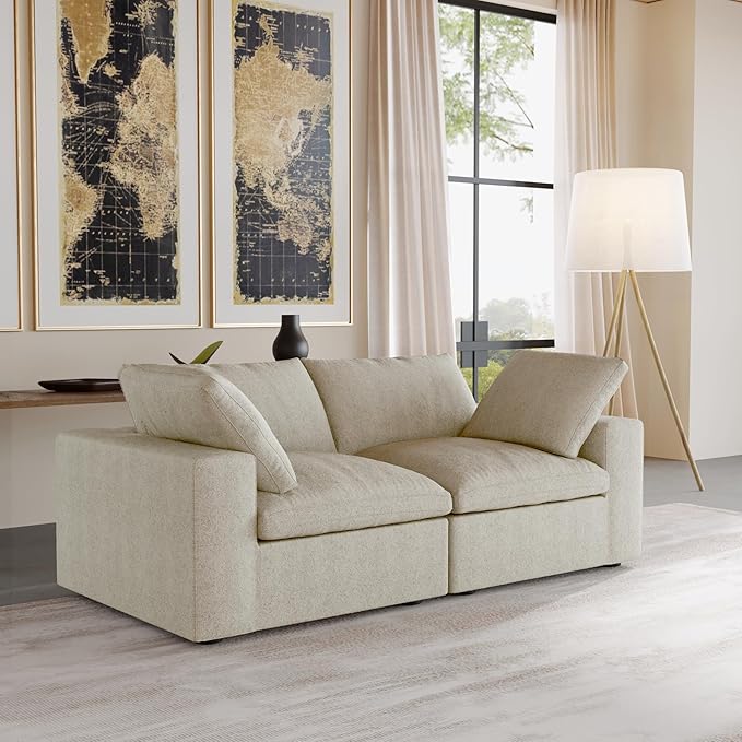 JACH Modular Sectional Cloud Couches for Living Room, Comfy Love Seat Sofas, Thick Cushion, Covers Removable, Modular Sofa, Cloud Couch for Living Room Bedroom Apartment (Khaki)