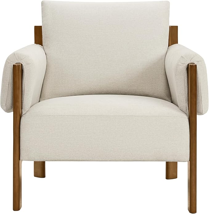 CHITA Accent Chair, Mid Century Modern Fabric Upholstery Armchair for Living Room, Solid Wood Frame, Fabric in Linen