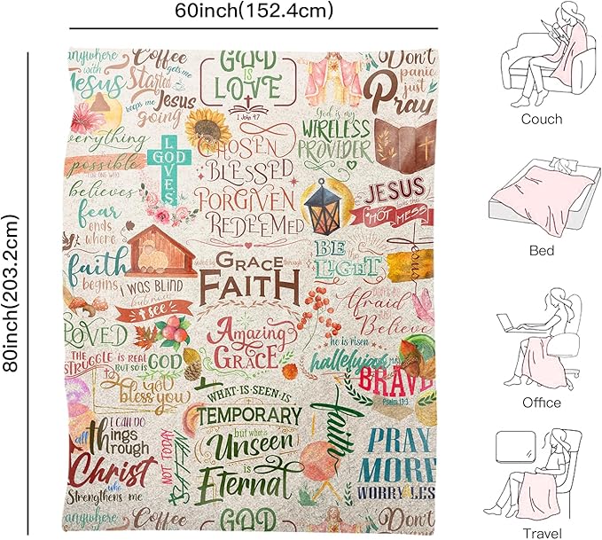 Christian Stuff Gifts for Women Faith-Religious Fluffy Soft Fuzzy Blanket for Bed-Bible Spiritual Verse Blanket for Women 50×60 inches