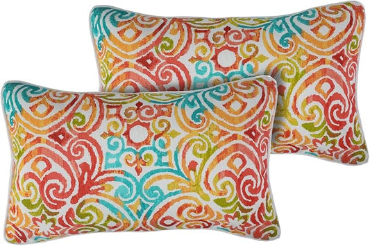 FUNHOME Outdoor Indoor Lumbar Pillow Covers ONLY, Water-Repellent Fade-Resistant Patio Lumbar Cases 12” x 20”, Throw Pillowcase Shell for Garden Furniture Use -Corinthian Dapple