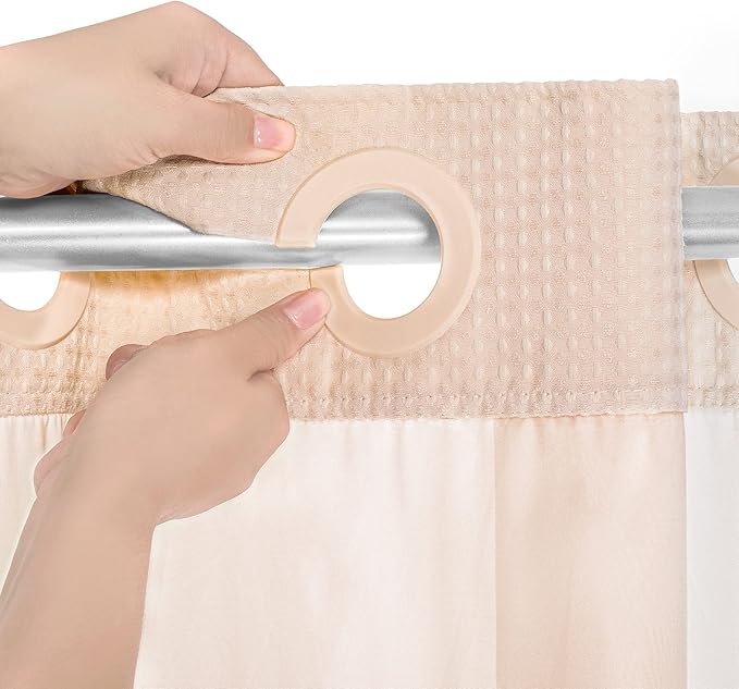 River Dream Heavyweight No Hooks Required Dotted Waffle Weave Shower Curtain with Snap in Liner - 71W x 74H,Hotel Grade,Spa Like Bath Curtain,Pink