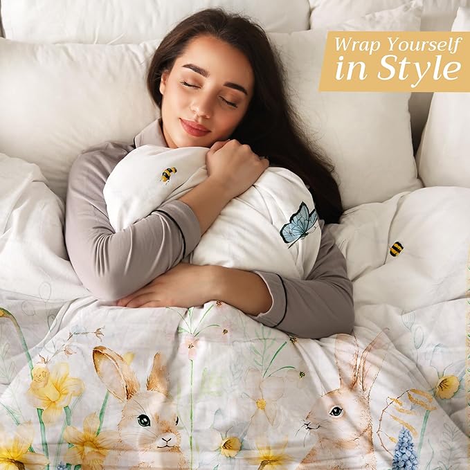 Maison d' Hermine Throw Blanket Lightweight and Breathable Cotton Easter Throw Blanket for Couch Bed Sofa Girls Boys Women Men Gifts Travel Living Room Bedding (60"x80", Easter Dew)