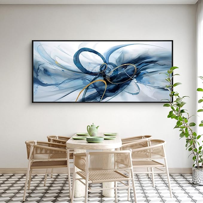 XLSJERST Extra Large Size Abstract Wall Decor Living Room - Modern Canvas Wall Art Blue and White Picture Artwork for Office Bedroom Home Decoration