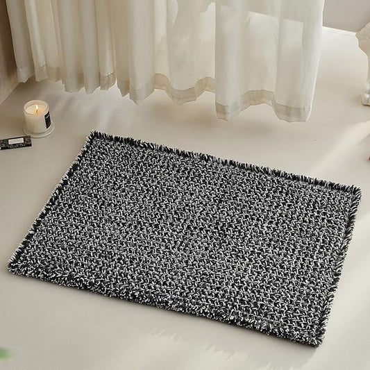Black and White Bathroom Rugs, Waffle Bath Mat Non Slip Washable Super Absorbent Quick Dry Boho Farmhouse Bathroom Decor, 36"x24" Black and White