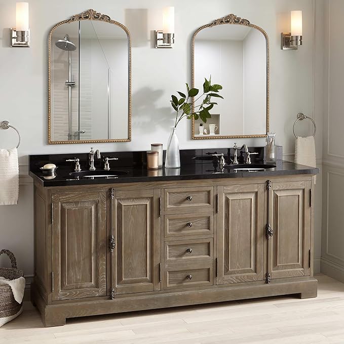 Micasso Antique Gold Ornate Mirror, 24 x 36 Inches Arched Baroque Style Mantel Wall Mirror for Bathroom, Vanity, Living Room