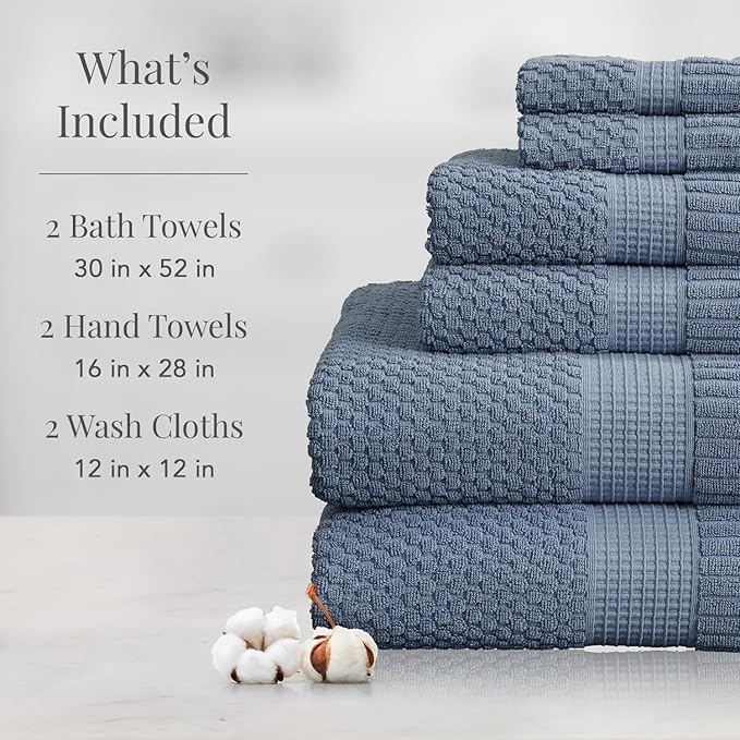 NY Loft 100% Cotton Towel Set 6 Piece | Super Soft & Absorbent Quick-Dry 2 Bath Towels 2 Hand Towels and 2 Washcloths |Textured and Durable Cotton | Trinity Collection (6 Piece Set, Flint Stone)