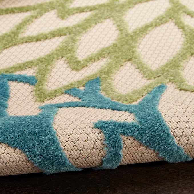 Nourison Home Aloha Tropical Indoor/Outdoor Green Multicolor 5'3" x 7'5" Area Rug, Easy Clean, Non Shedding, Bed Room, Living Room, Dining Room, Backyard, Deck, Patio (5x7)