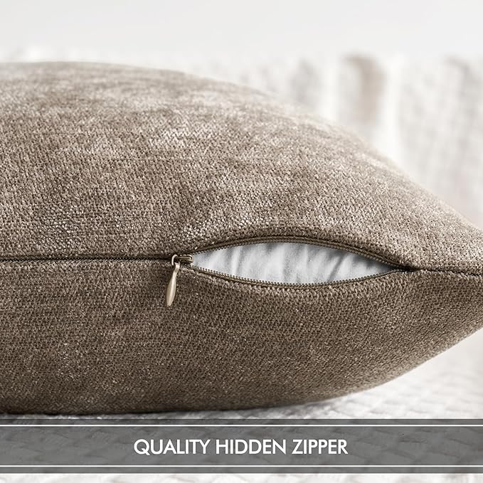 MIULEE Pack of 2 Light Brown Decorative Pillow Covers 20x20 Inch Soft Chenille Couch Throw Pillows Farmhouse Cushion Covers for Home Decor Sofa Bedroom Living Room