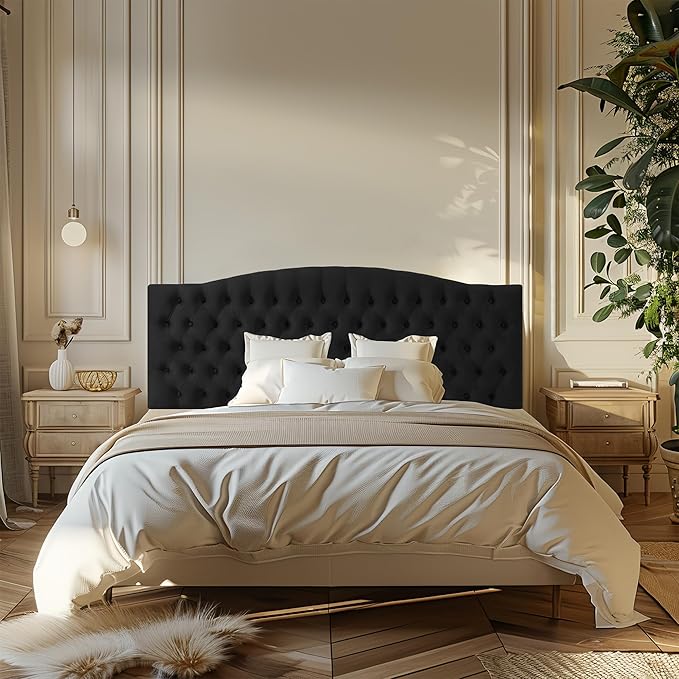 Velvet Upholstered Headboard King/Cal King Size Latest Model Wall Mount, Bed Frame Mount, Featuring High-Density Sponge Padding, Luxury Texture Easy Assembly Comfort and Style-Black