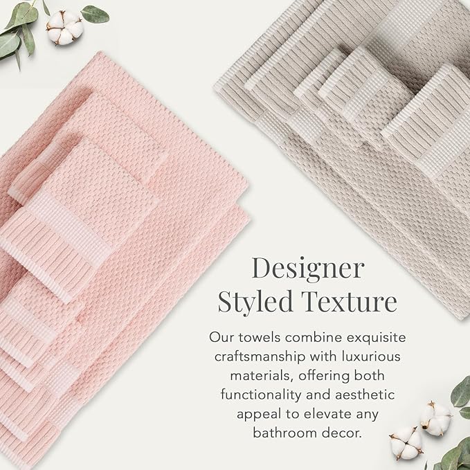 NY Loft 100% Cotton Hand Towel 6 Pack Hand Towel Set | Super Soft & Absorbent Quick-Dry Hand Towels 16" x 28" |Textured and Durable Cotton | Trinity Collection (6 Pack Hand Towel, Light Taupe)