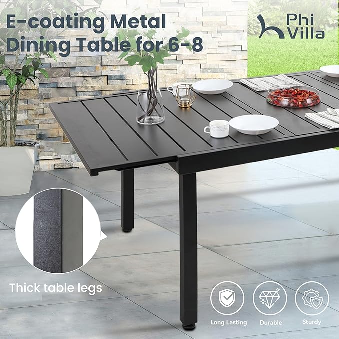 PHI VILLA 9 Piece Outdoor Patio Dining Set, 8 Swivel Outdoor Padded Chairs and 1 Extendable Large Patio Table, Outdoor Furniture Table and Chair Set for 6-8 Person (Blue)