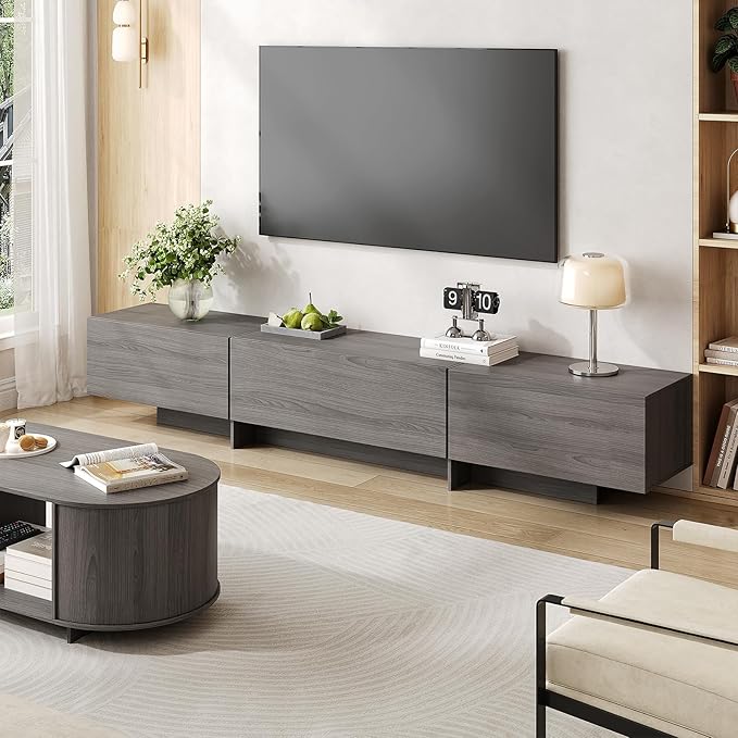 76.4'' Modern TV Stand for Living Room, Mid Century Modern TV Console，Entertainment Center with 4 Drawers, Large Storage Cabinet Table, Media Cabinet for Living Room, Bedroom, Grey