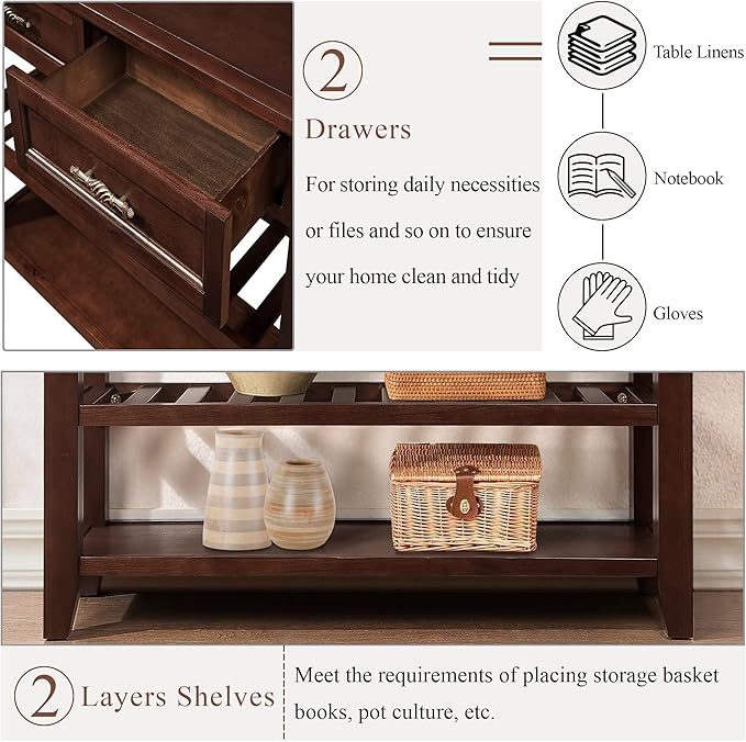 Solid Wood Console Table Sofa Tables with Drawers and Shelves Small Entryway Table for Living Room,Decorative,Foyer(42" Espresso)