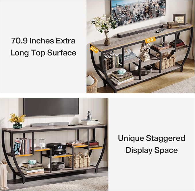 Tribesigns TV Stand for Televisions up to 80 Inches, 70.9 Inches Entertainment Center with Storage Shelves, Wood TV Media Console Table Unit for Living Room, Bedroom, Grey