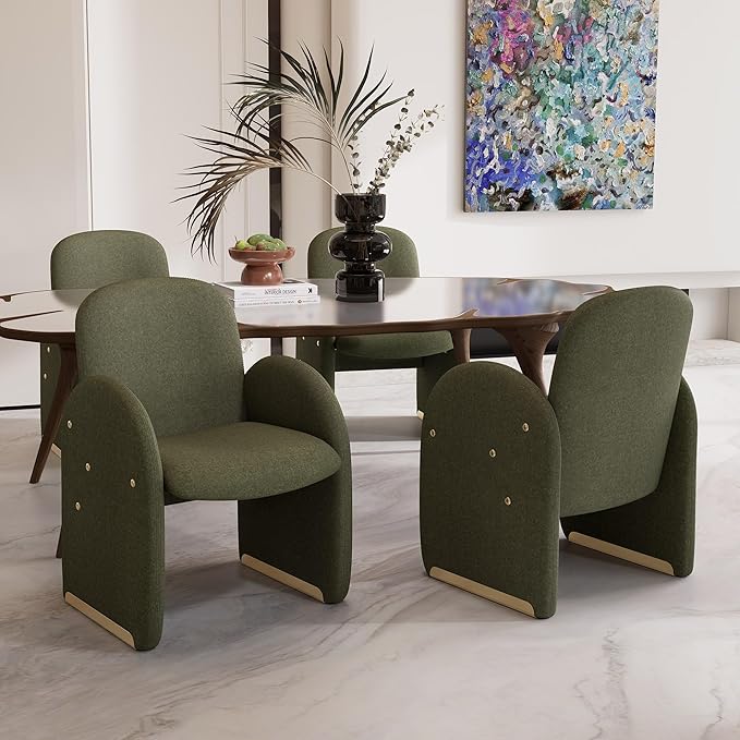 YOUTASTE Oversized Accent Chair for Living Room Bedroom Office, Upholstered Mohair Armchair with Wood Frame and Gold Metal Legs, Mid-Century Modern Comfy Lounge Chair, Green