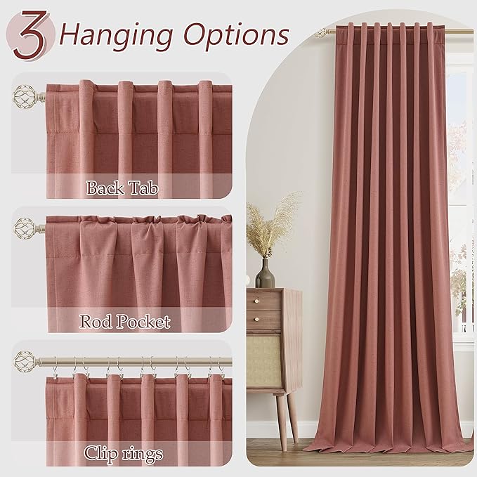 Guken Blackout Curtains 108 Inch Length 2 Panels Set for Living Room Bedroom Back Tab Thermal Insulated 100% Black Out Linen Drapes Room Darkening Window Curtains 108 Inches Long,Dusty Rose