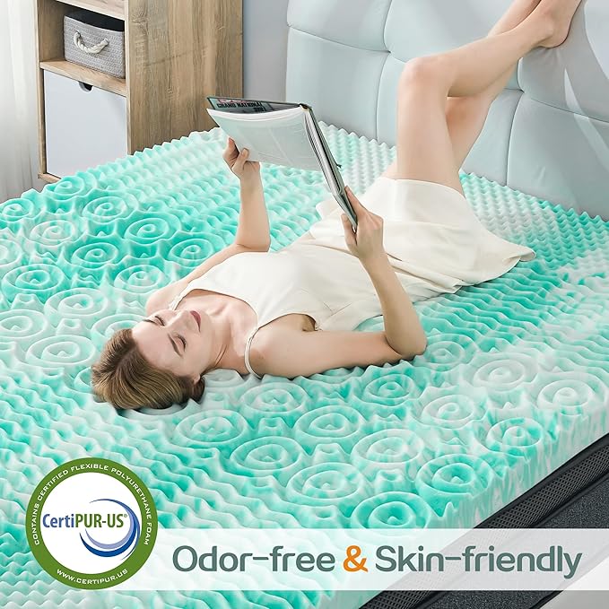 SINWEEK 1.5 Inch Mattress Topper 5-Zone Memory Foam Mattress Topper Pressure Relieve Soft Mattress Pad, CertiPUR-US Certified, Twin Size, Green