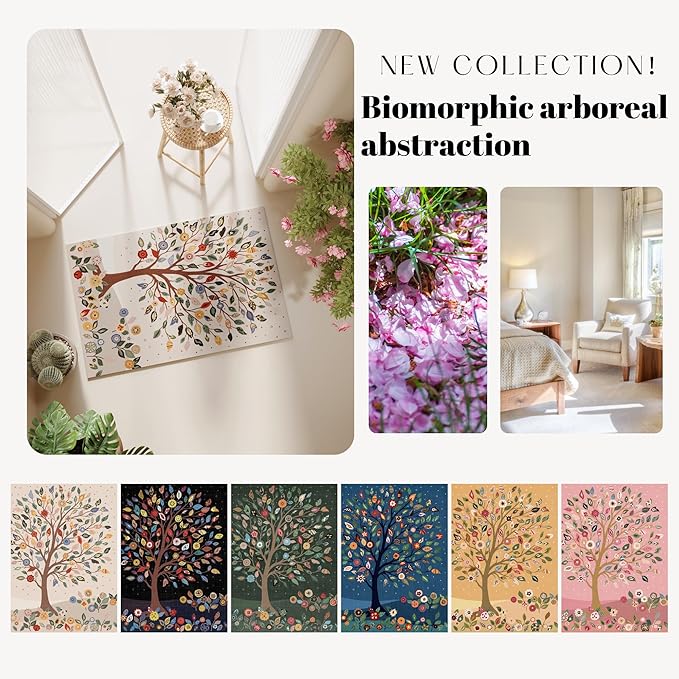 Door Mat Indoor Entrance 2x3 Rug Floral Tree Machine Washable Small Area Rug Bohemian Non-Slip Low Pile Throw Rugs for Entryway, Kitchen, Front Door Indoor Entrance, Entry, Kids Room, Beige