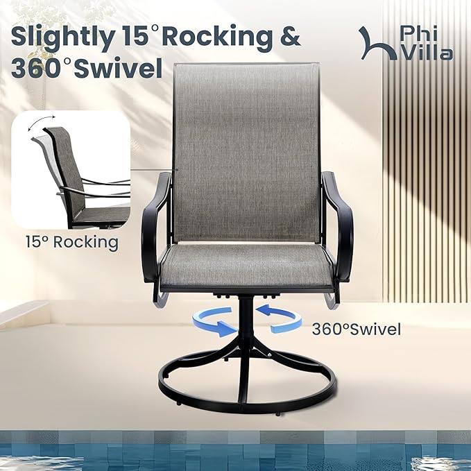 PHI VILLA 9 Pcs Outdoor Patio Dining Set for 8 Person, Extendable Large Patio Table and 8 Patio Swivel Chairs with Textilene Fabirc, Outdoor Table and Chair Set for Deck Lawn Poolside