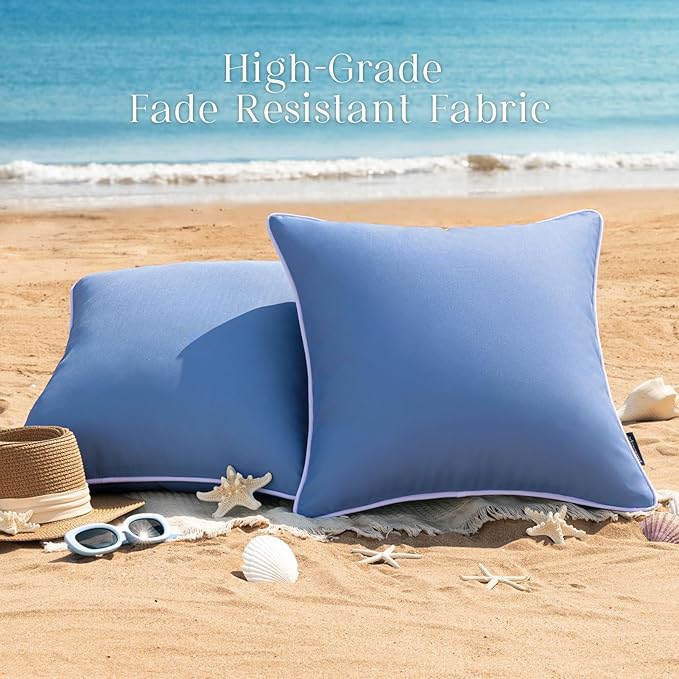 Phantoscope Pack of 2 Outdoor Waterproof Throw Pillow Covers Decorative Square Cushion Case Patio Pillows for Couch Tent Sunbrella, Foggy Blue 20x20 inches