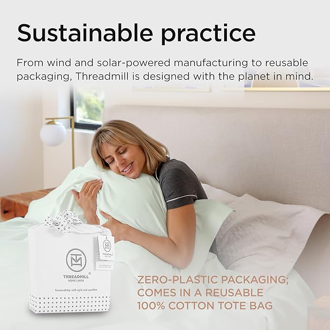 Threadmill Full Size Sheets | 800 Thread Count Bed Sheets with 16” Deep Pocket for Full Size Mattress | Sateen Weave, Better Than Egyptian Cotton, 4-Piece Bedding Set with Cooling Effect | Seaglass