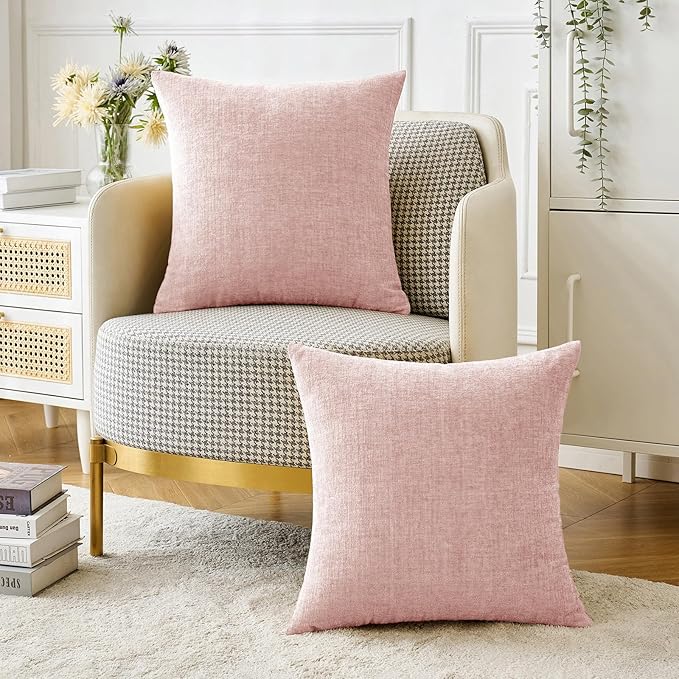 MIULEE Pack of 2 Couch Valentines Throw Pillow Covers 20x20 Inch Soft Spring Pink Chenille Pillow Covers for Sofa Living Room Solid Dyed Pillow Cases