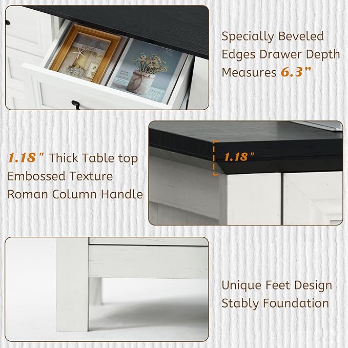 Farmhouse 7-Drawer Dresser for Bedroom, 52" Wide Wood Chest of Drawers with Large Metal Handles, White Dressers Storage Organizer for Bedroom, Living Room & Hallway