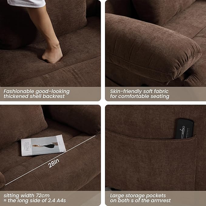 Oversized Power Recliner Chair 350lb with Hidable Cup Holders, Extra Wide Large Big Electric Recliner Chair with Lumbar Support Pillow Nursery Chair Living Room (Power, BROWN-ET6008)